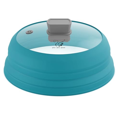 GLOU-GLOU GOOSE GGG Microwave Splatter Cover Glass Cover Splatter Guard Lid with Collapsible Silicone for Food Cover Plate Cover 108 inch Blue