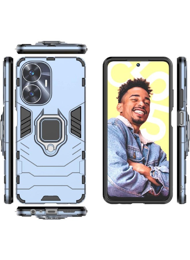 RUGGED SHIELD Realme C55 Case, Built-in 360° Rotate Ring Kickstand, Shockproof Drop Proof Protection, Heavy Duty Shockproof Protective Case for Realme C55 (4G 2023), Blue  - Image 1