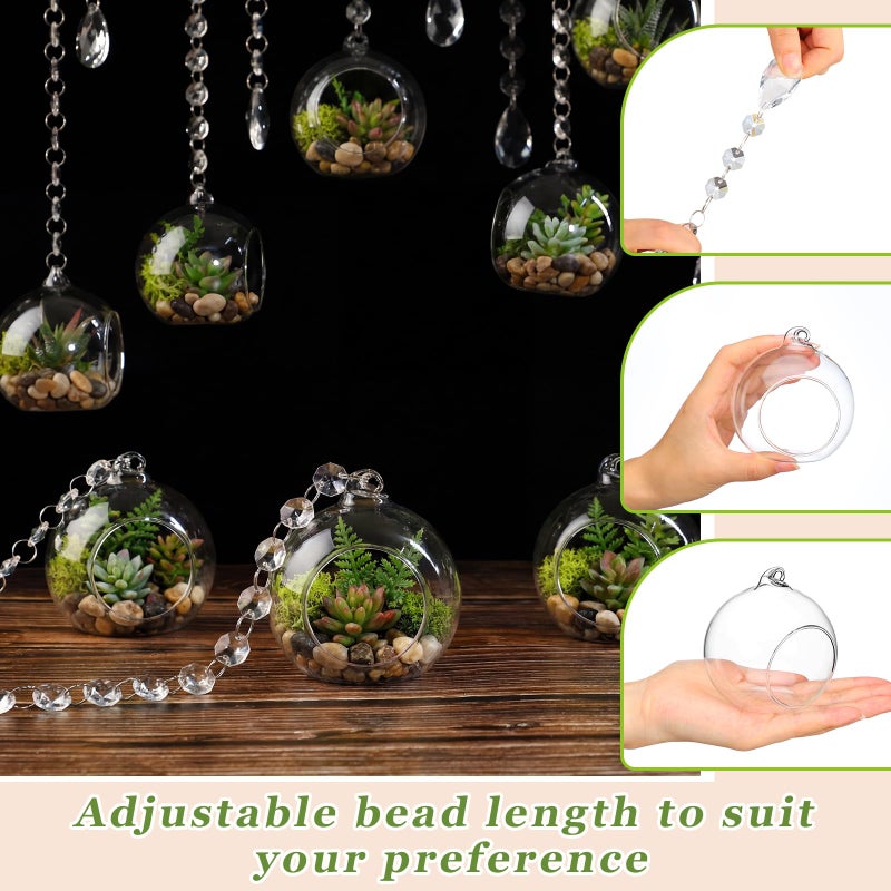 GlikCeil 56 Pcs 3.15'' Hanging Glass Tealight Holder Globe with K9 Crystal Garland Strands,Teardrop Pendant Hanging Tealight Candle Holder Orbs Air Plant for Wedding Centerpiece Party Decor (Clear) - Image 4