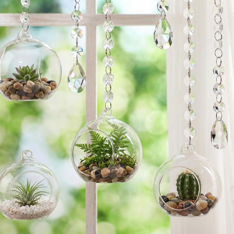 GlikCeil 56 Pcs 3.15'' Hanging Glass Tealight Holder Globe with K9 Crystal Garland Strands,Teardrop Pendant Hanging Tealight Candle Holder Orbs Air Plant for Wedding Centerpiece Party Decor (Clear) - Image 5