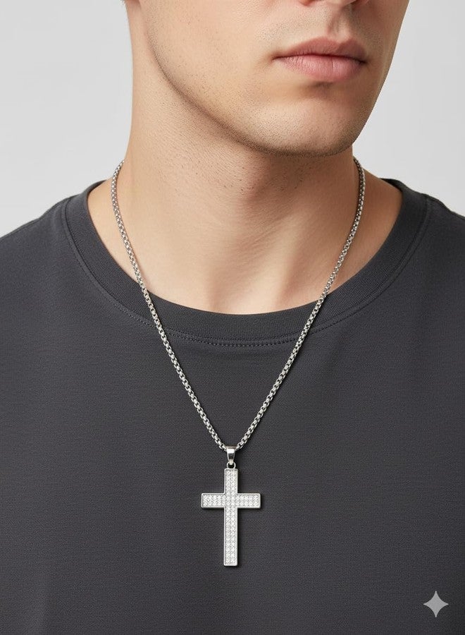 SHANKHRAJ MALL Pendant Necklace with Rhinestones for Men & Women –Chain, Hip Hop Iced Out Jewelry, Unisex Faith Pendant Gift Colour Gold-Silver-Black (A161) - Image 2