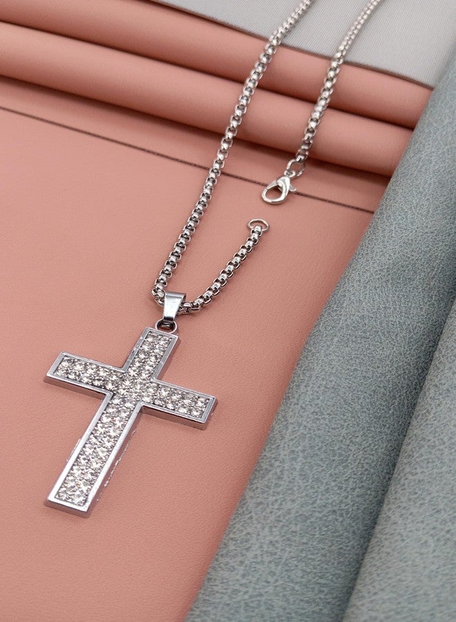SHANKHRAJ MALL Pendant Necklace with Rhinestones for Men & Women –Chain, Hip Hop Iced Out Jewelry, Unisex Faith Pendant Gift Colour Gold-Silver-Black (A161) - Image 4