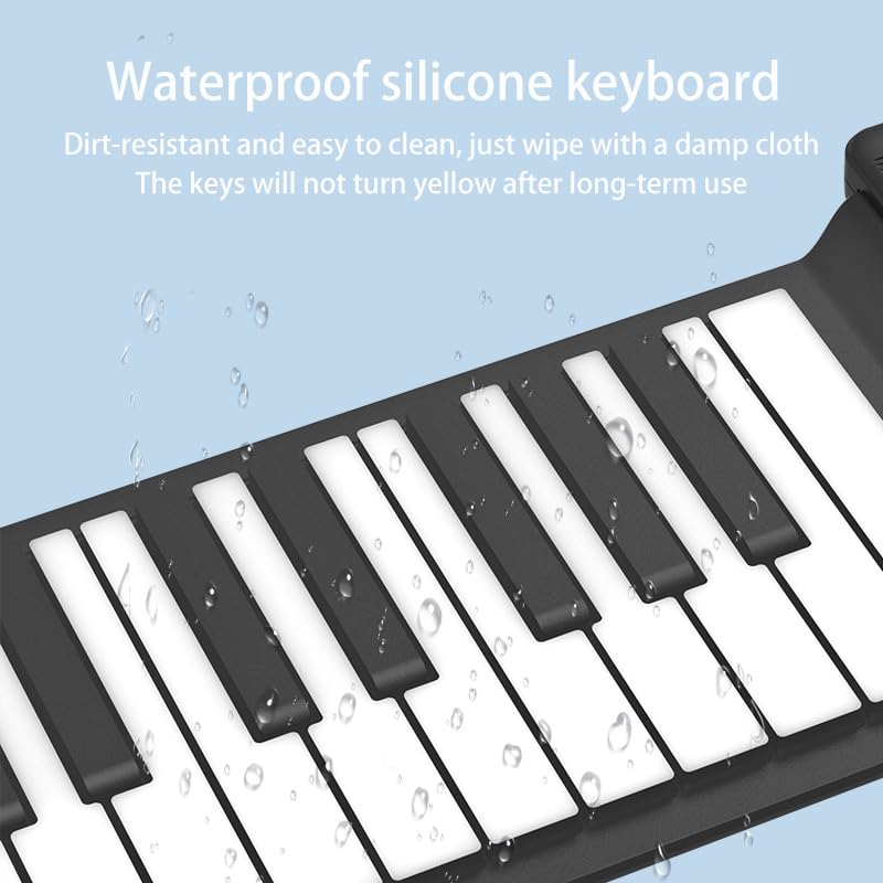 MARVTOWN 88Keys Roll Up Piano Keyboard, MARVTOWN Portable Foldable Hand Roll Keyboard Piano,108 Rhythms,128 Tones,Waterproof Silicone Folding Piano with MIDI&Speaker&Headphone jack For Beginners Travelling - Image 5