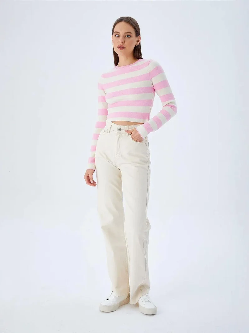 Mixray Powder Pink Mixray Striped Knit Sweater for Women | Best Price UAE