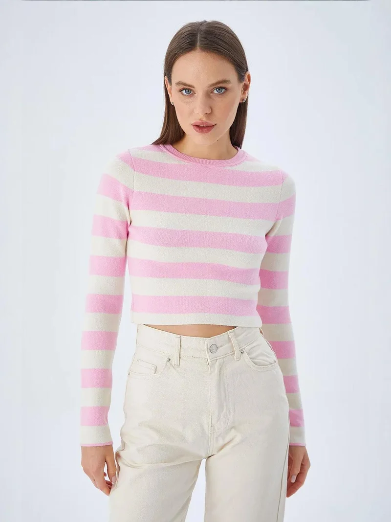 Mixray Powder Pink Mixray Striped Knit Sweater for Women | Best Price UAE