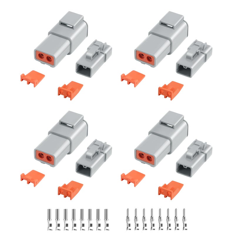 32 PCS Deutsch DTP Connector Kit 2 Pin Automotive Waterproof Connectors 4 sets with Size 12 Stamped Contacts Gauge 1412 AWG Wire Size25A