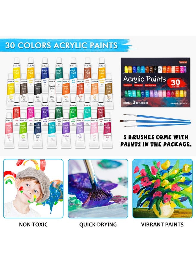 Shuttle Art 69 Pack Kids Paint Set Shuttle Art Art Set For Kids With 30 Colors Acrylic Paint Wood Easel Canvas Painting Pad Brushes Palette And Smock Complete Paint Set For Boys And Girls(Package May Very) - Image 5