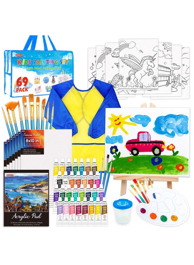 Shuttle Art 69 Pack Kids Paint Set Shuttle Art Art Set For Kids With 30 Colors Acrylic Paint Wood Easel Canvas Painting Pad Brushes Palette And Smock Complete Paint Set For Boys And Girls(Package May Very) - Image 2