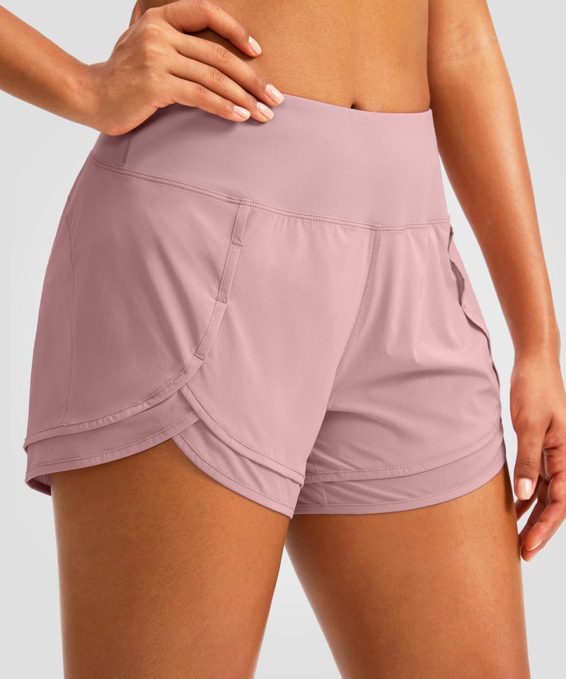 Soothfeel Women's Running Shorts High Waisted Quick-Dry 3 Inch Gym Workout Athletic Shorts for Women with Zipper Pocket(Pink, M) - Image 2