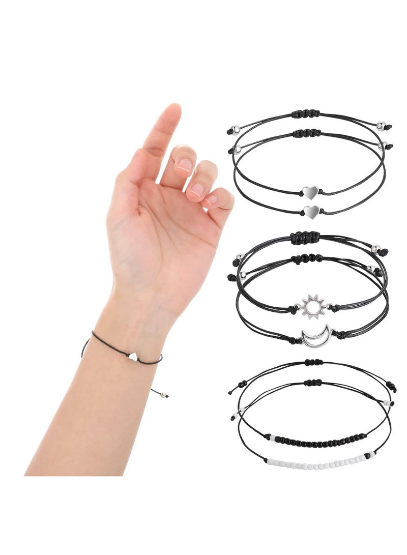 KASTWAVE Braided Bracelet, 6 Pcs Matching Yin Yang Adjustable Cord Bracelet Black and White Bracelet Sun Moon Bracelet Fashion simple Style Hand Chains for Friends Boy Girl Witnessing Friendship Love - Image 1