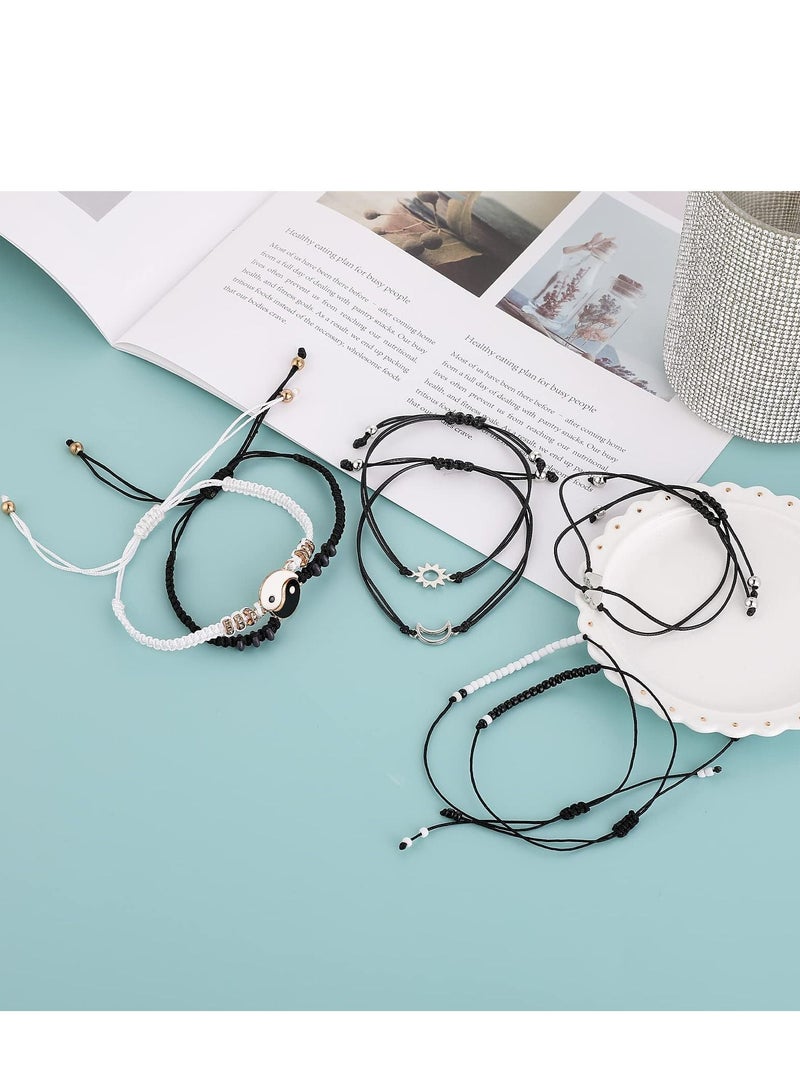KASTWAVE Braided Bracelet, 6 Pcs Matching Yin Yang Adjustable Cord Bracelet Black and White Bracelet Sun Moon Bracelet Fashion simple Style Hand Chains for Friends Boy Girl Witnessing Friendship Love - Image 5