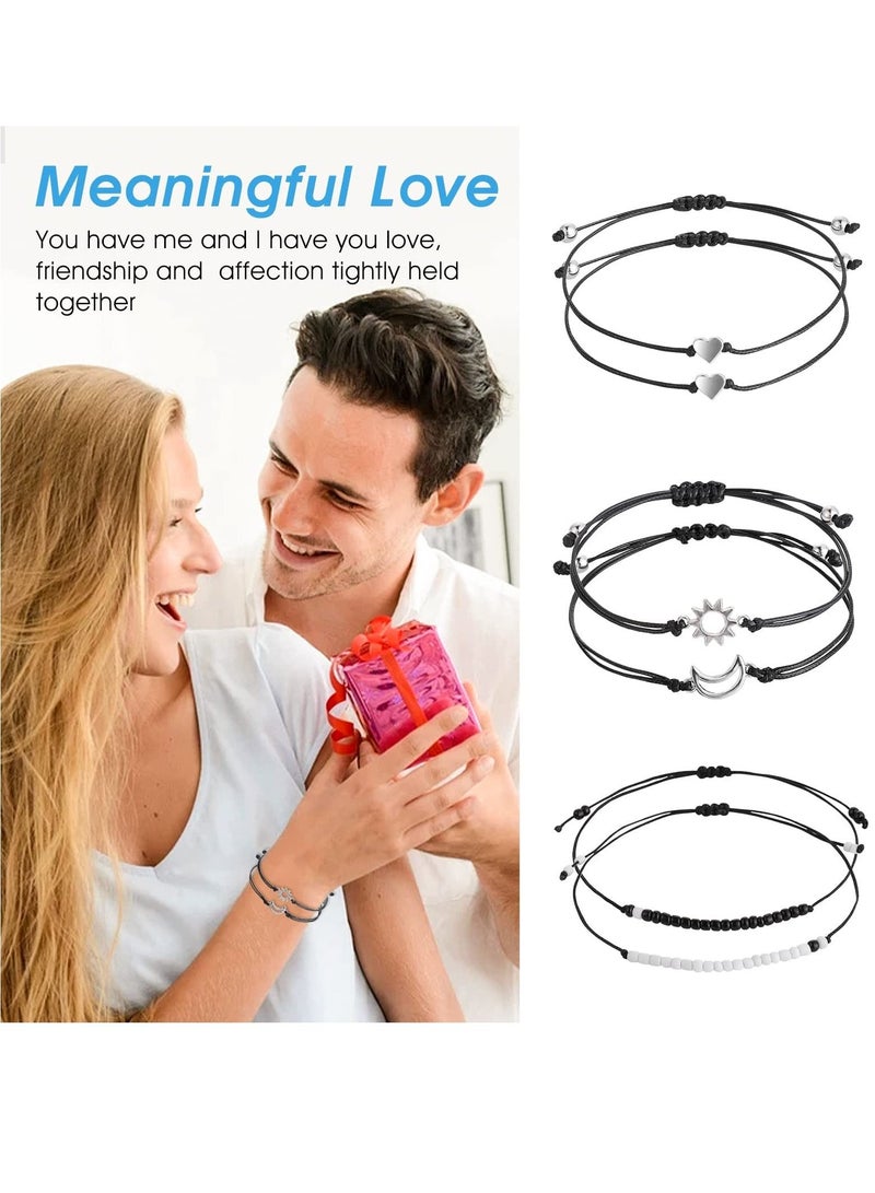 KASTWAVE Braided Bracelet, 6 Pcs Matching Yin Yang Adjustable Cord Bracelet Black and White Bracelet Sun Moon Bracelet Fashion simple Style Hand Chains for Friends Boy Girl Witnessing Friendship Love - Image 2