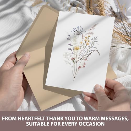 AUDREE 50 Set Blank Cards and Envelopes 3.5x5 - Watercolor Wildflowers Blank Greeting Cards with Adhesive Envelopes and Matching Sticker - Blank Note Cards for All Occasions - Image 4