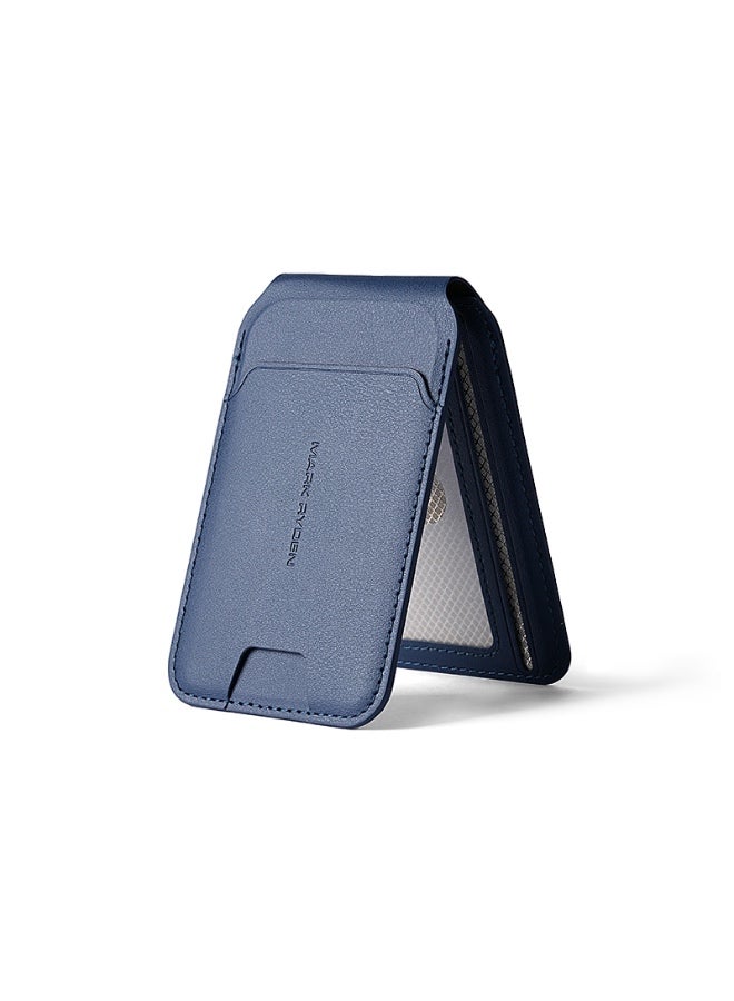Mark Ryden MR21 Blue Magnetic Card Holder and Phone Stand, RFID Blocking, Slim 4mm PU Leather Wallet, Holds 2–3 Cards, Strong Magnetic Snap-On Grip, Foldable Stand for Portrait and Landscape - Image 1