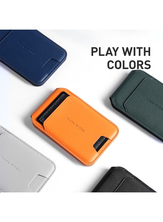 Mark Ryden MR21 Blue Magnetic Card Holder and Phone Stand, RFID Blocking, Slim 4mm PU Leather Wallet, Holds 2–3 Cards, Strong Magnetic Snap-On Grip, Foldable Stand for Portrait and Landscape - Image 5