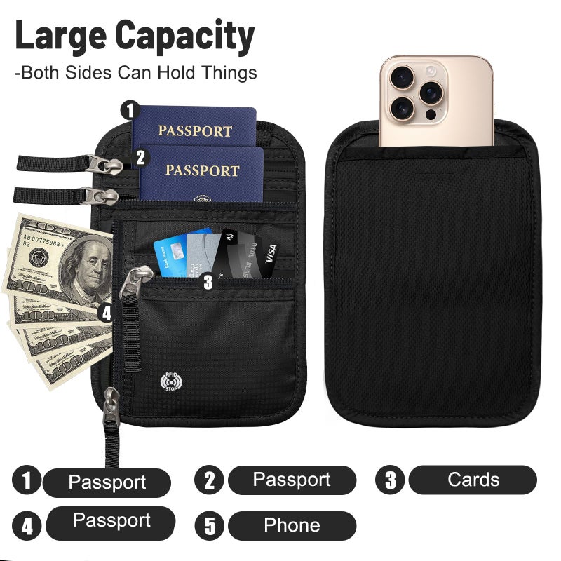 Sizobi Neck Wallet for Traveling Women Men, RFID Blocking Nylon Passport Holder Travel Pouch, Family Travel Document Organizer Passport Wallets,International Travel Must Haves Travel Accessories - Image 3