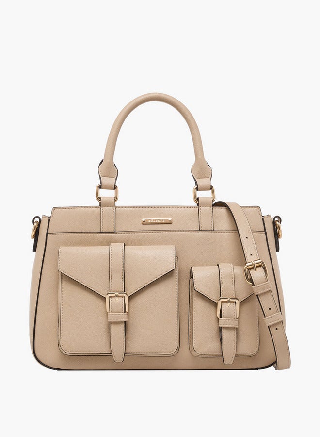 Celeste Solid Tote Bag with Detachable Strap and Zip Closure - Image 1