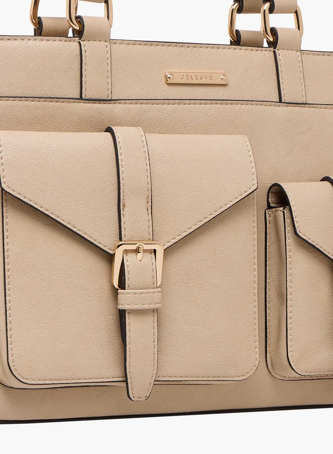 سيليست حقيبة يد صلبة بحزام قابل للفصل وإغلاق بسحاب