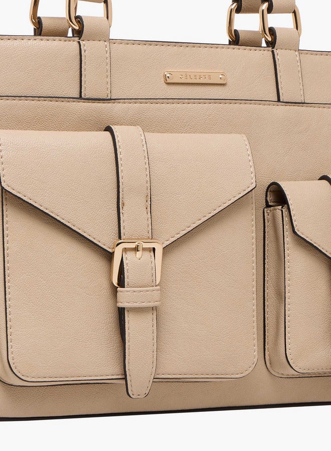 Celeste Solid Tote Bag with Detachable Strap and Zip Closure - Image 5