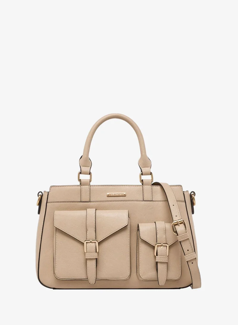 Celeste Solid Tote Bag with Detachable Strap and Zip Closure