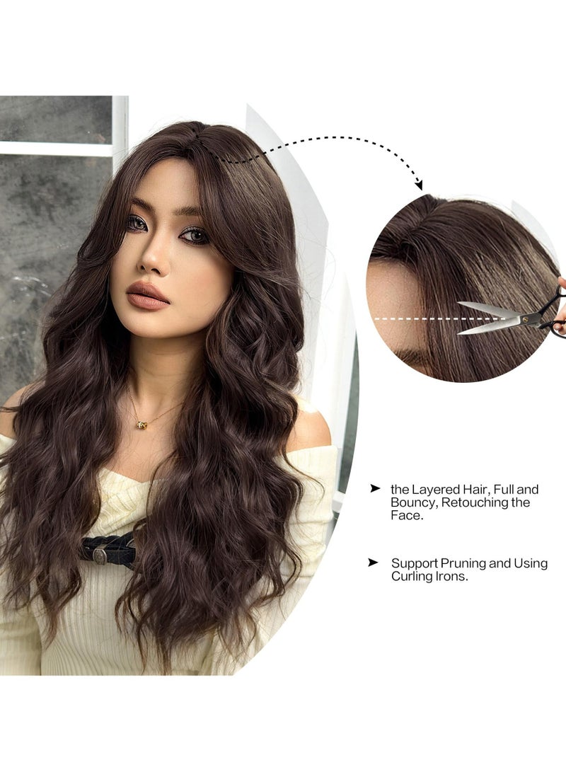 CMGTYYD. باروكة شعر مستعار بني فاتح طويل ومموج للنساء، مموج طبيعي، من ألياف صناعية مقاومة للحرارة، مناسبة للمناسبات اليومية والتجمعات العائلية، بطول 71 سم.  - Image 3