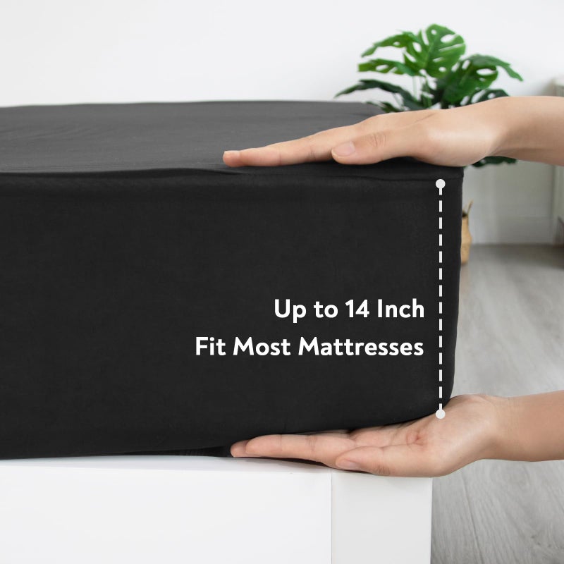Magik & Kover Twin XL Fitted Sheet  Soft & Cozy Twin XL Bed Sheets for College Dorm Room Essentials with Deep Pocket 14""  Cooling Jersey Extra Long Twin Mattress Bottom Sheets  Shrinkage & Stain Resistant  Black - Image 4
