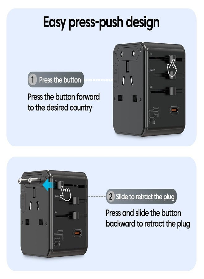 ساونس محول السفر العالمي Sounce OmniCharge بقوة 45 واط مزود بـ 3 منافذ USB-C PD ومنفذين USB-A، ومقبس تيار متردد بقوة 2500 واط، وقابس عالمي (الولايات المتحدة/المملكة المتحدة/الاتحاد الأوروبي/أستراليا)، ويدعم أجهزة الكمبيوتر المحمولة وأجهزة MacBook، ومزود بفيوز أمان، وتصميم صغير الحجم (أسود). - Image 4
