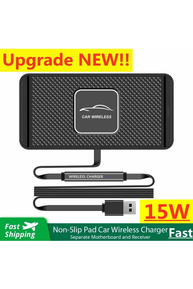Black Car Wireless Charger Silicone Non Slip Pad for iPhone 15 14 13 12 Samsung 15W Car Wireless Pho