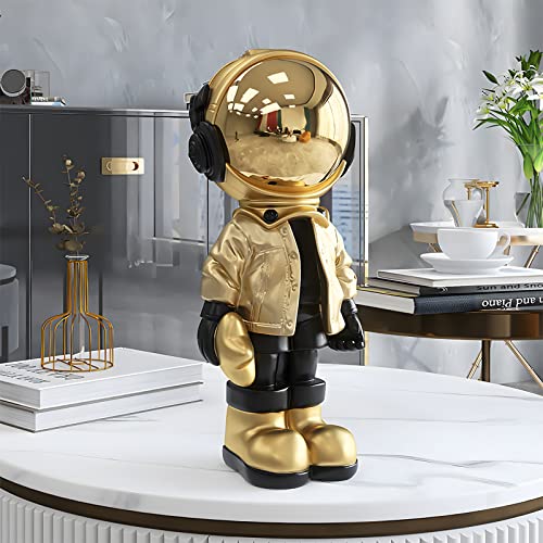 EZ4ENCE Figurine Statue Astronaut Sculpture Spaceman Decor,Sculpture for Home Decor,Arts Gold and Black Shelf Decoration,Cool Metal Mask Table Decor,Large Spaceman Figure Ornament - Image 2