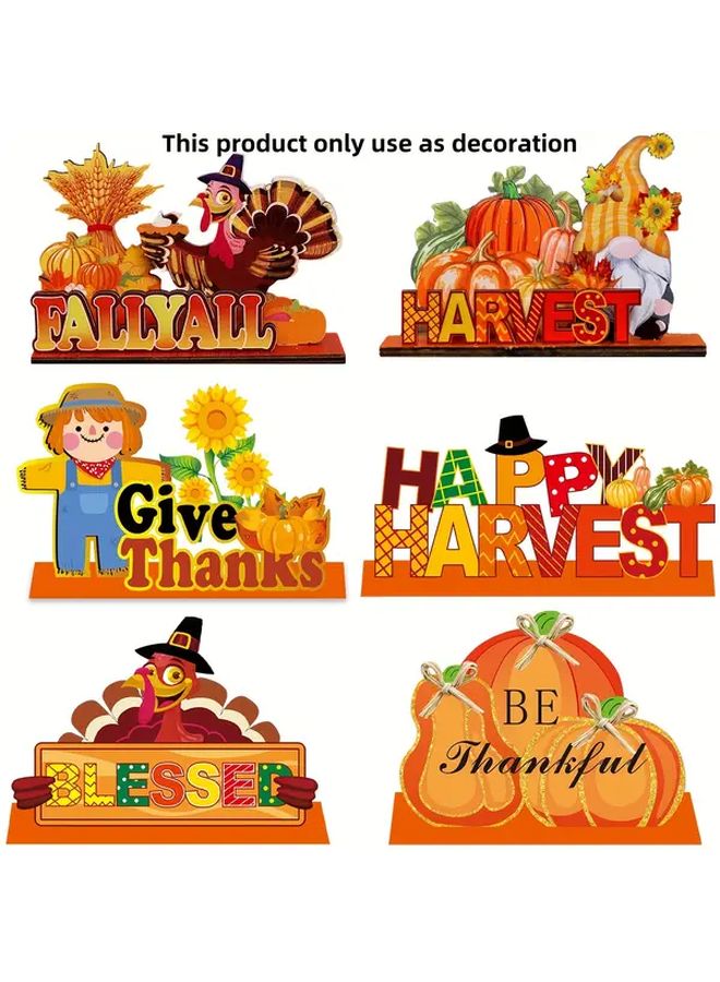 Scarecrow Wooden Thanksgiving Fall Decor Sign With Pumpkin Turkey Motifs - Image 1