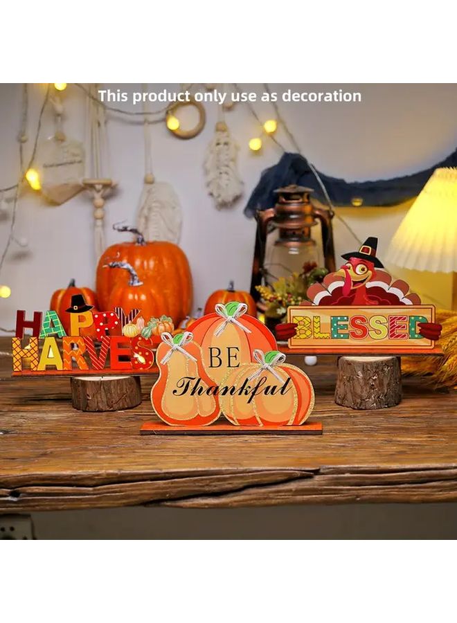 Scarecrow Wooden Thanksgiving Fall Decor Sign With Pumpkin Turkey Motifs - Image 3
