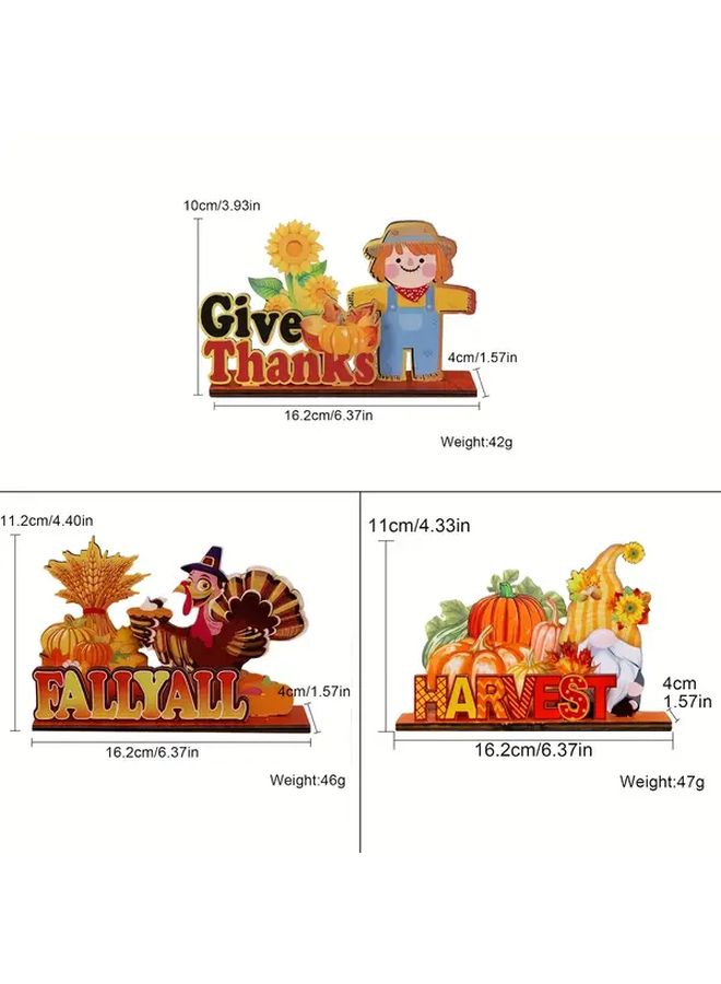 Scarecrow Wooden Thanksgiving Fall Decor Sign With Pumpkin Turkey Motifs - Image 2