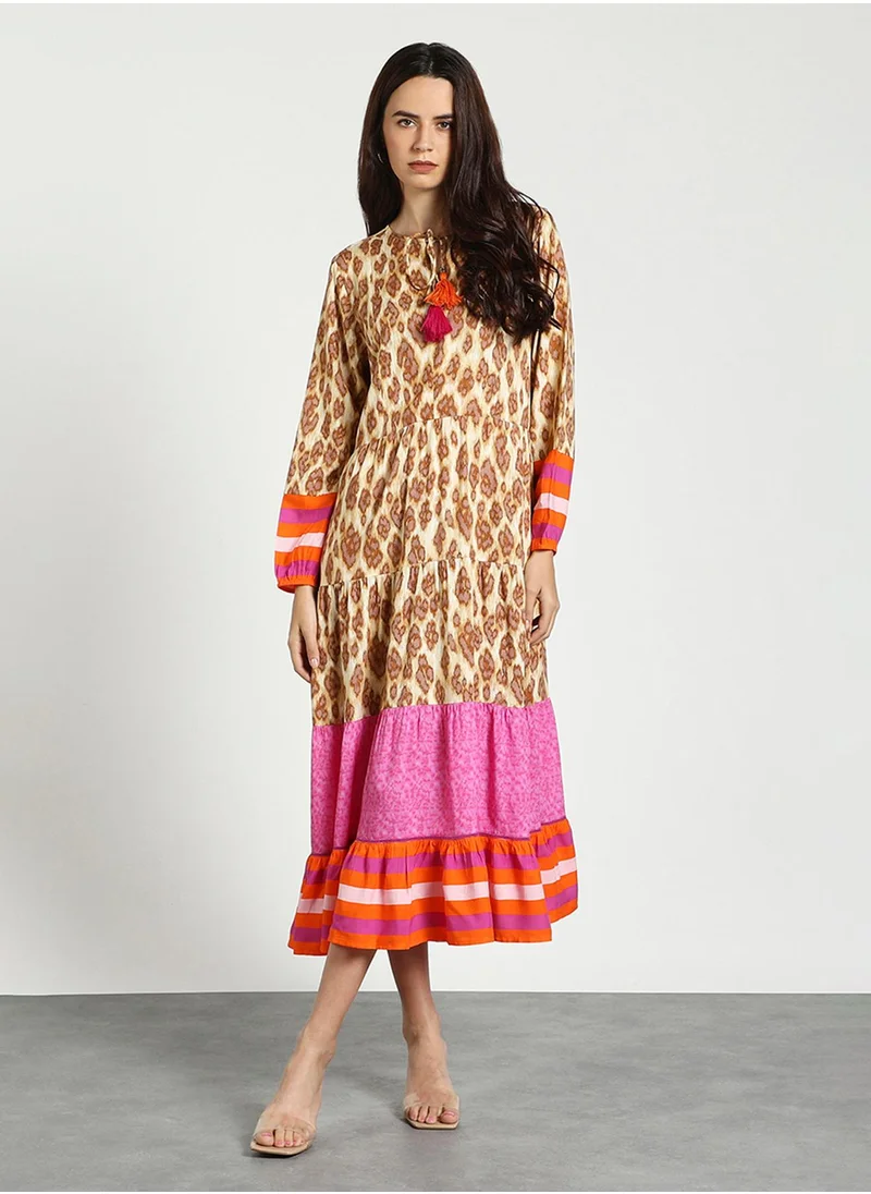 كوتور لابس Animal Printed Tiered Midi Dress With Layering