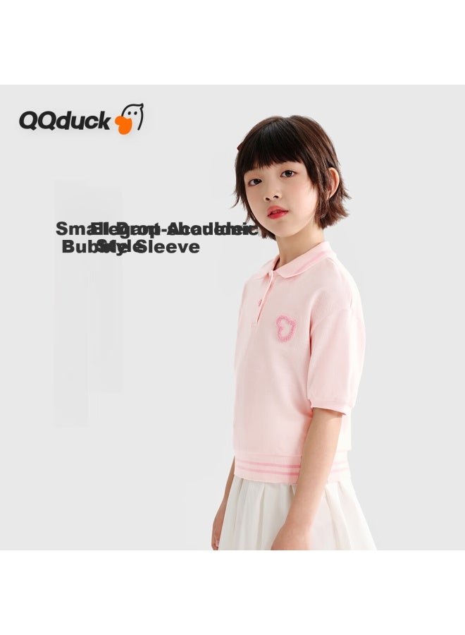 Qq Duck Girls' Short Sleeve T-Shirt Children'S Summer Polo Shirt Student Sportswear Love Light Pink; Size 130 - Image 5