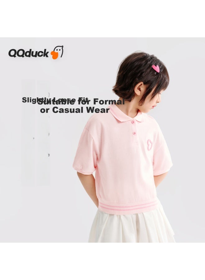 Qq Duck Girls' Short Sleeve T-Shirt Children'S Summer Polo Shirt Student Sportswear Love Light Pink; Size 130 - Image 4