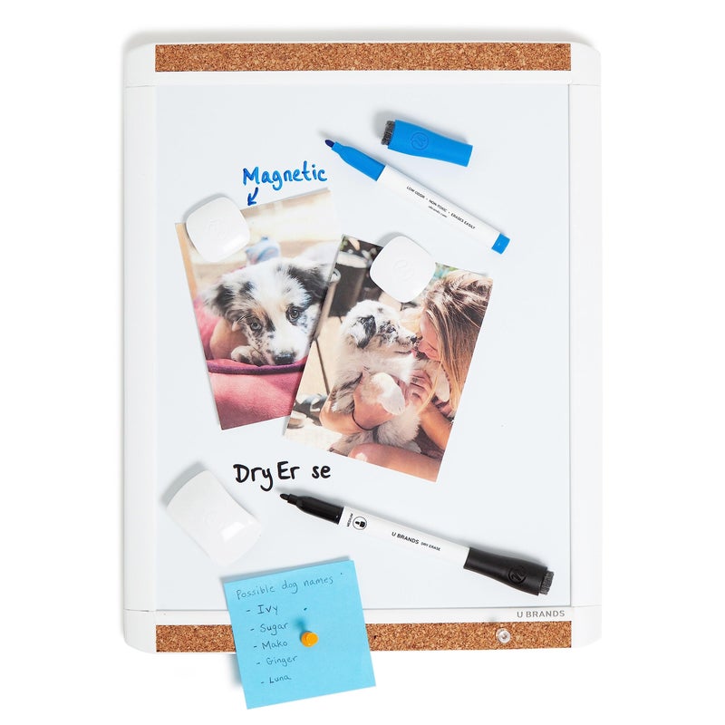 U Brands Contempo Magnetic Dry Erase Board, PINIT White Board, 11" x 14" Inches, White Plastic Frame Includes Markers, Magnets, Mini Eraser, Push Pins - Image 5