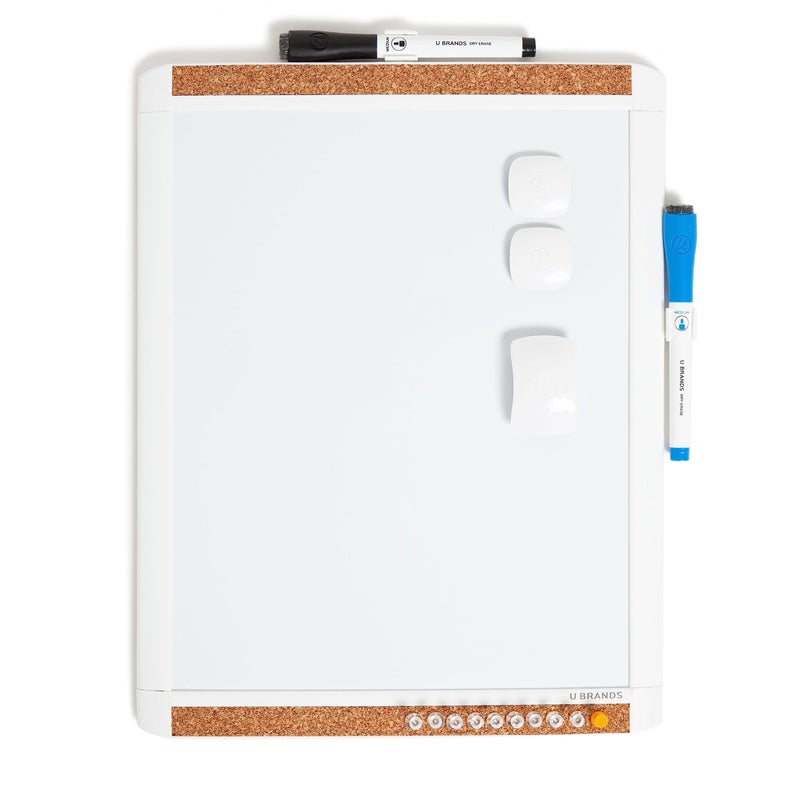 U Brands Contempo Magnetic Dry Erase Board, PINIT White Board, 11" x 14" Inches, White Plastic Frame Includes Markers, Magnets, Mini Eraser, Push Pins - Image 1