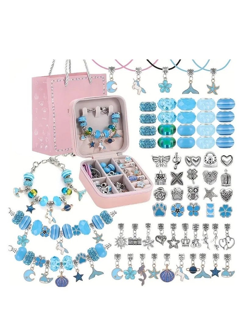 Bracelet Making Kit for Girls, DIY Charm Jewelry Set with 68 Pieces Including Snake Chain Bracelets, Charms, Beads, Cords, Jewelry Box & Gift Bag for Creative Crafts – Pink - Image 1