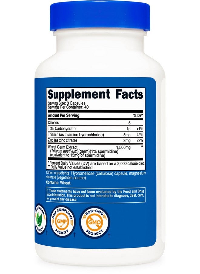 Nutricost Spermidine Wheat Germ Extract Supplement, 1500mg Wheat Germ Extract, 120 Capsules - 15mg Equivalent Spermidine Per Serving, 40 Servings, Vegetarian and Non-GMO - Image 5