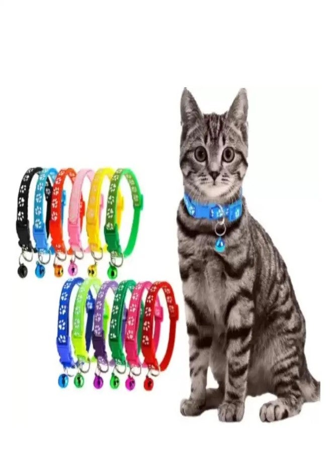 Pups&Pets Dog, Puppy, Cat & Kitten Buckle Paw Print Adjustable Pet Collar with Bell, X-Small Size 10 MM Nylon Collar Paw Printed Belt for Neck. (Blue) - Image 2