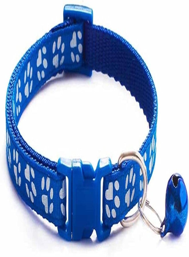 Pups&Pets Dog, Puppy, Cat & Kitten Buckle Paw Print Adjustable Pet Collar with Bell, X-Small Size 10 MM Nylon Collar Paw Printed Belt for Neck. (Blue) - Image 1