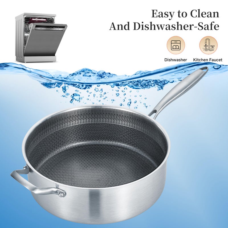LOLYKITCH 12 Inch Deep Frying Pan with Lid, Nonstick 5QT Tri-Ply Stainless Steel SautÃ© Pan with Ceramic Coating, PFOA & PFOS Free, Induction Cooking Skillet, Dishwasher and Oven Safe - Image 5