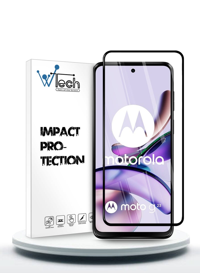 دبليو تيك واقي شاشة من الزجاج المقوى بغطاء كامل E2E ممتاز لهاتف موتورولا موتو G23 4G 2023 شفاف/أسود - Image 1