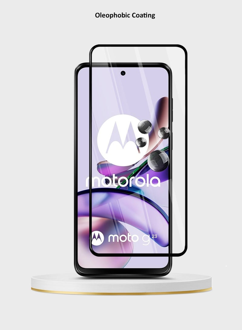 دبليو تيك واقي شاشة من الزجاج المقوى بغطاء كامل E2E ممتاز لهاتف موتورولا موتو G23 4G 2023 شفاف/أسود - Image 3