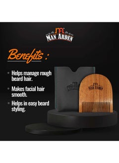Man Arden Pure Neem Wooden U Shaped Beard Comb with Premium Faux Leather Pouch  - Image 5