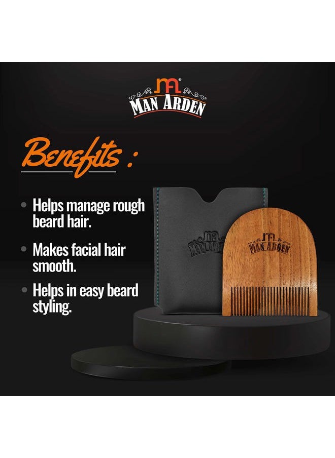 Man Arden Pure Neem Wooden U Shaped Beard Comb with Premium Faux Leather Pouch  - Image 5