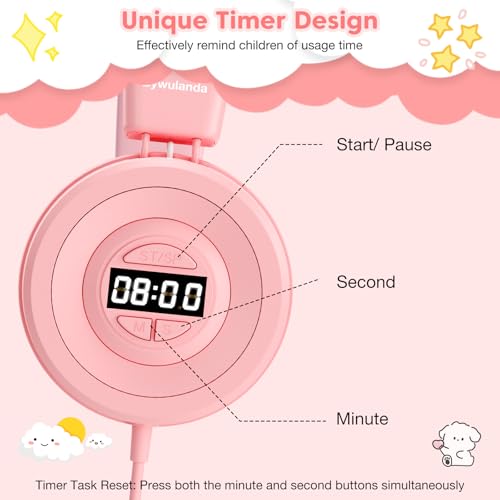 Bywulanda USBC Kids Headphones with Digital Timer 8594dB Volume Limit Portable Headphones for Kids HD Stereo Sound OnEar Headset with Microphone for Toddler Classroom Study TabletPink - Image 3