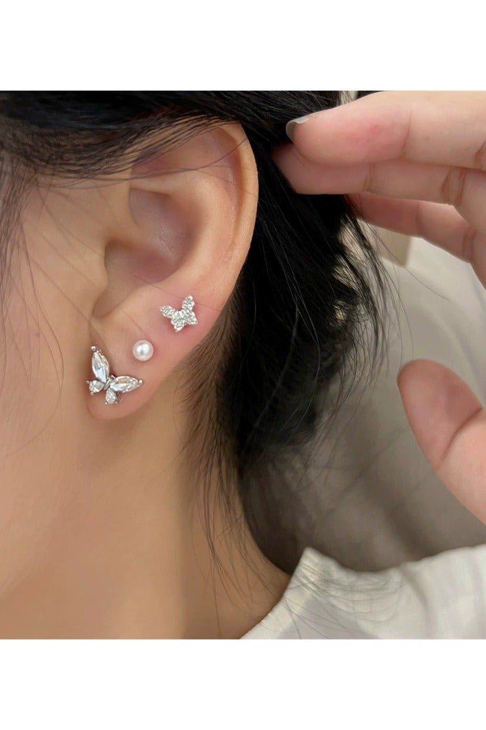 Goolsky Butterfly Zircon & Pearl Stud Earrings Set for Women – Elegant Ear Bone Studs, Minimalist Luxury Jewelry, Unique Designer Set  - Image 3
