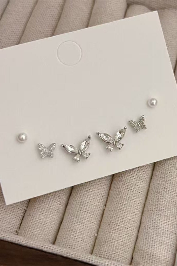 Goolsky Butterfly Zircon & Pearl Stud Earrings Set for Women – Elegant Ear Bone Studs, Minimalist Luxury Jewelry, Unique Designer Set  - Image 1