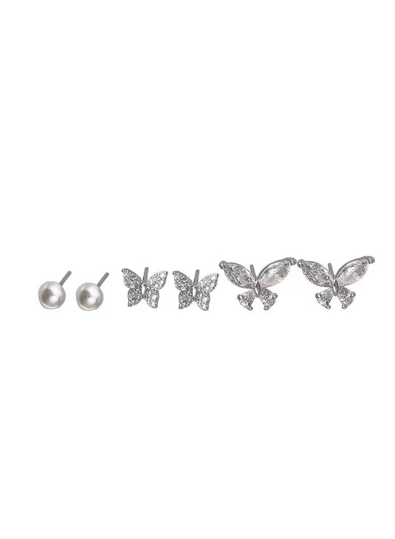 Goolsky Butterfly Zircon & Pearl Stud Earrings Set for Women – Elegant Ear Bone Studs, Minimalist Luxury Jewelry, Unique Designer Set  - Image 2